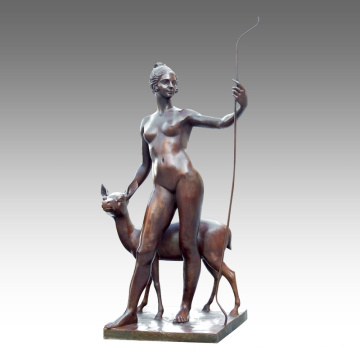 Gran Figura Estatua Gilr Deer Decoración Bronce Escultura Tpls-029